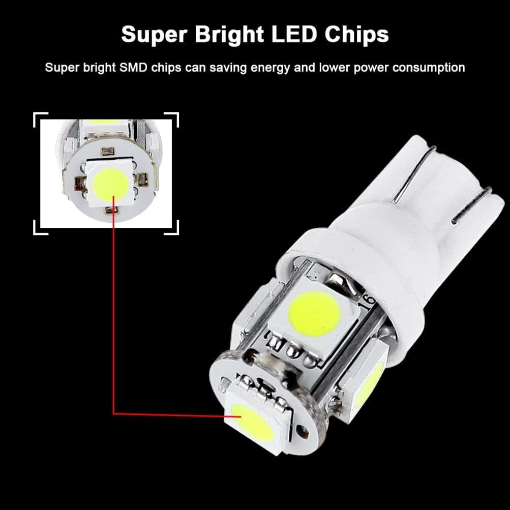 Universal T10 5-5050-SMD LED Bulbs – 20-Pack White Dash Lights, 50000 Hours
