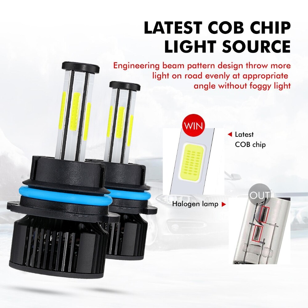 6-side 6000K White LED Headlight High Low Beam Fog Light Bulbs Conversion Kit