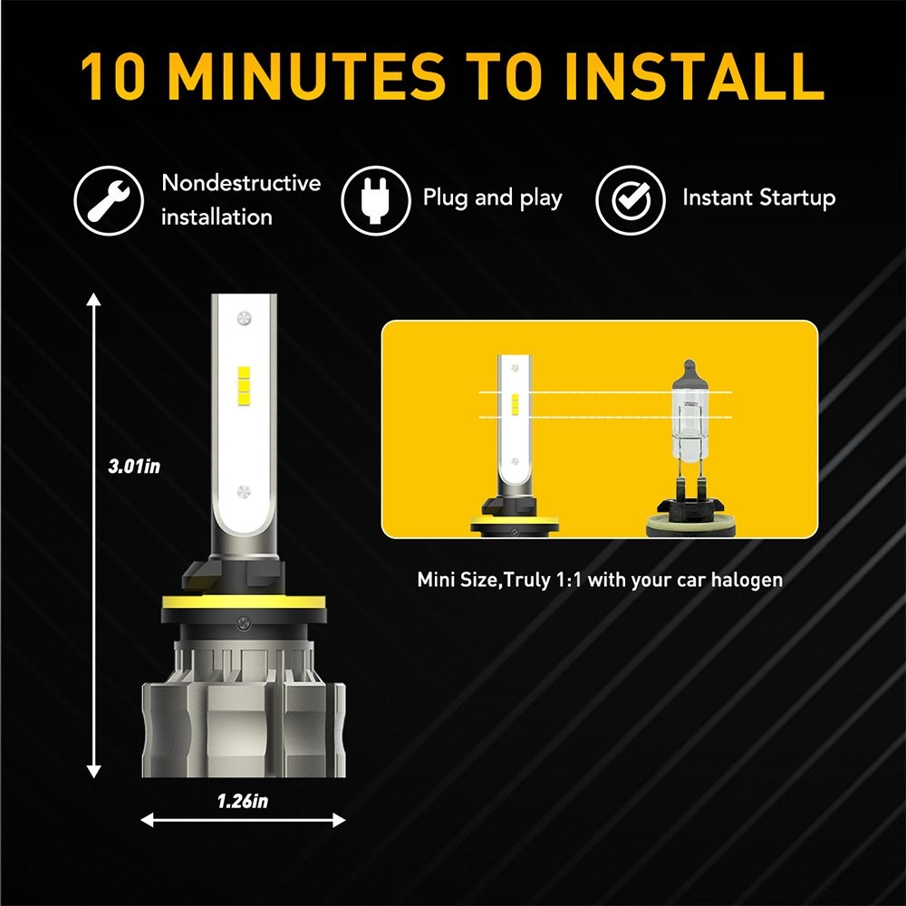 AUXITO B3F 880 LED Fog Light Lamp Driving Bulbs 6000K 5630SMD2-10x