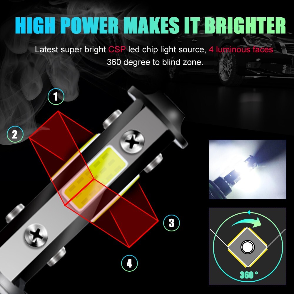 4-sides 9008 H13 LED Headlight Bulbs Conversion Kit High Low Beam 6500K Bright