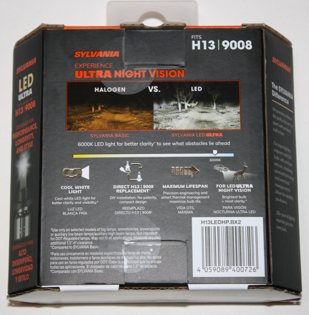 SYLVANIA H13 Ultra LED 2 Bulbs H13LEDHP.BX2 6000K BRAND NEW