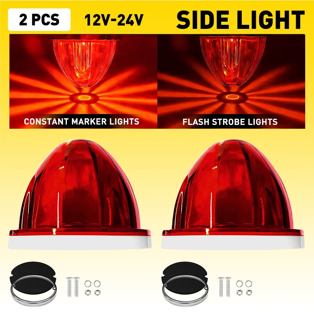 2x Red Flash LED Watermelon Lights For Truck Trailer Round Side Marker Lamps 12V