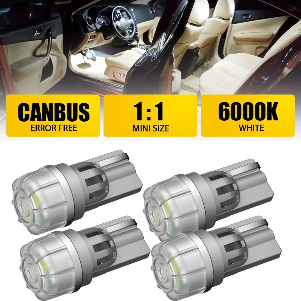 800LM 4PCS White LED 168 T10 194 W5W License Plate Light Inside Dome Trunk Light