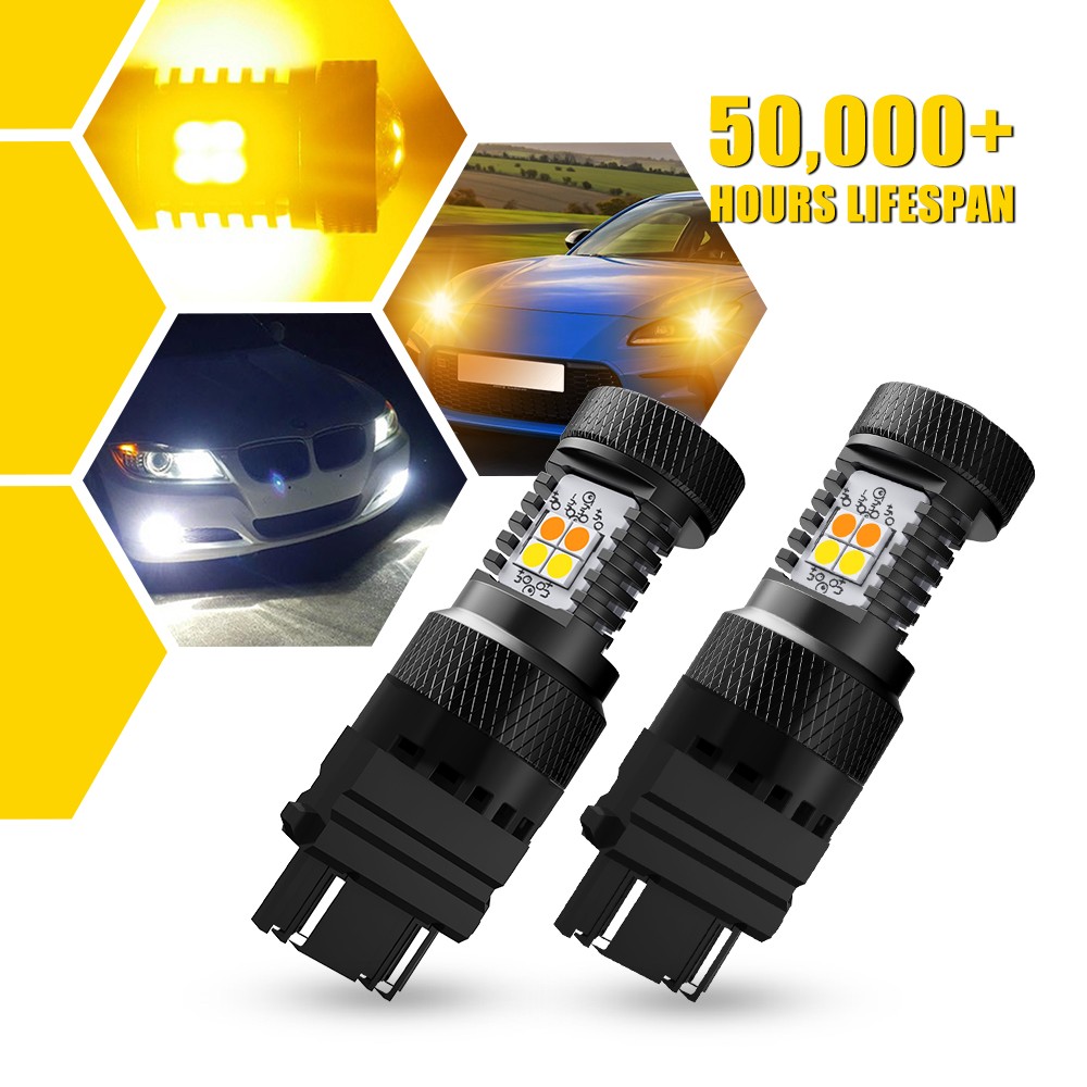 2X 3157 3156 White Yellow Combo Signal Daytime Running Light CANBUS Error Free