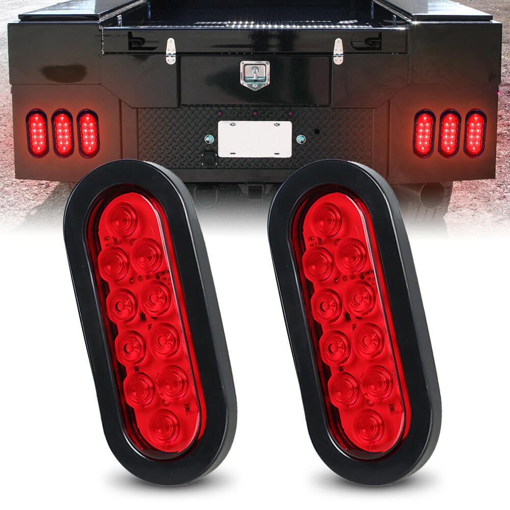 4pc 6″ Oval Red LED Surface Mount Trailer Brake Turn Tail Lights Waterproof DOT