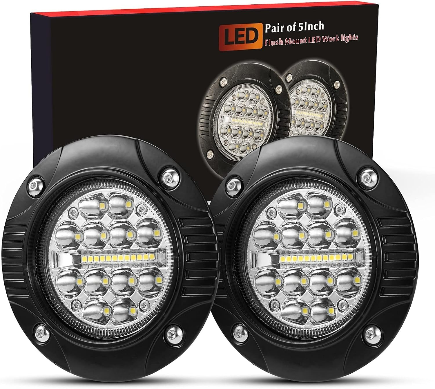 48W Flush Mount LED Work Light Pods – Combo Spot Flood Design – Waterproof
