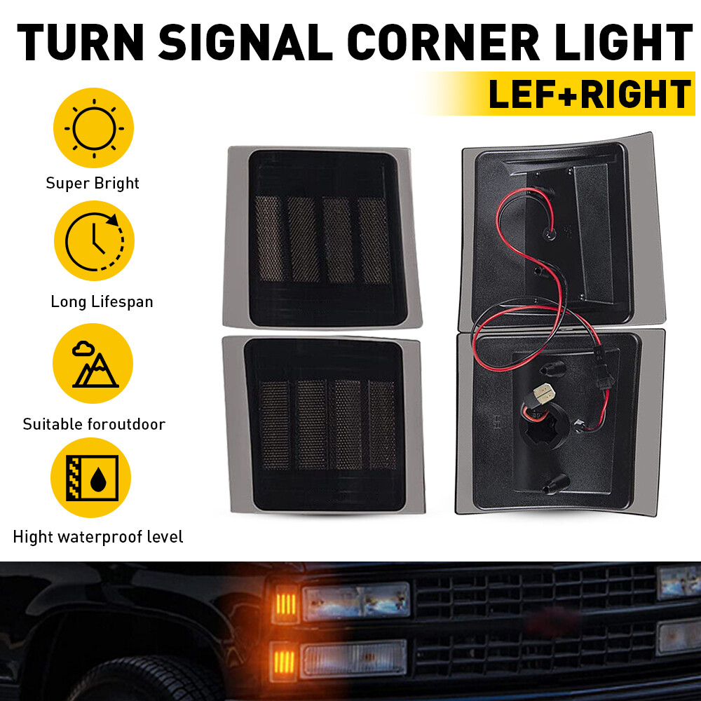 Full LED 4PC Amber Corner Side Marker Lights For 94-98 Chevy C/K 1500 2500 3500
