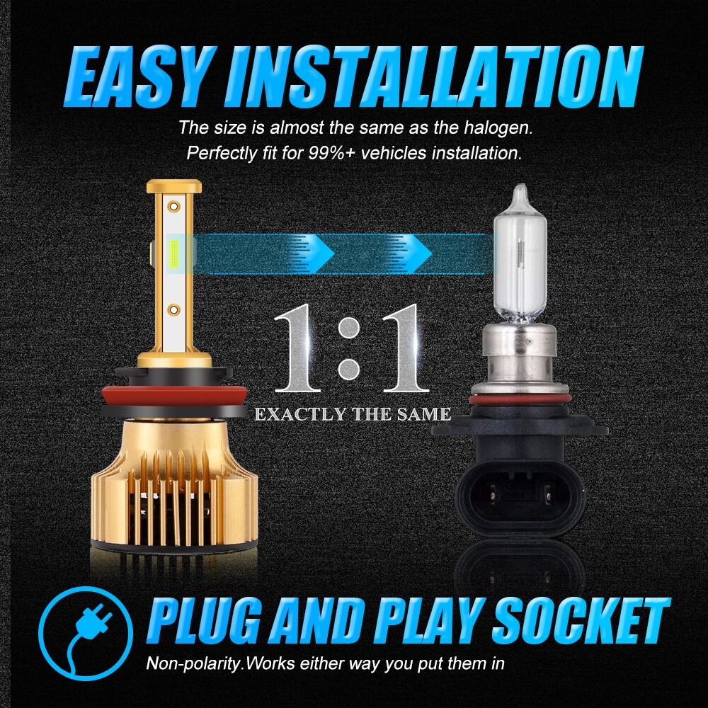 4 Sides H11 H9 H8 LED Headlight Bulb Conversion Kit Super Bright Low Beam 6000K
