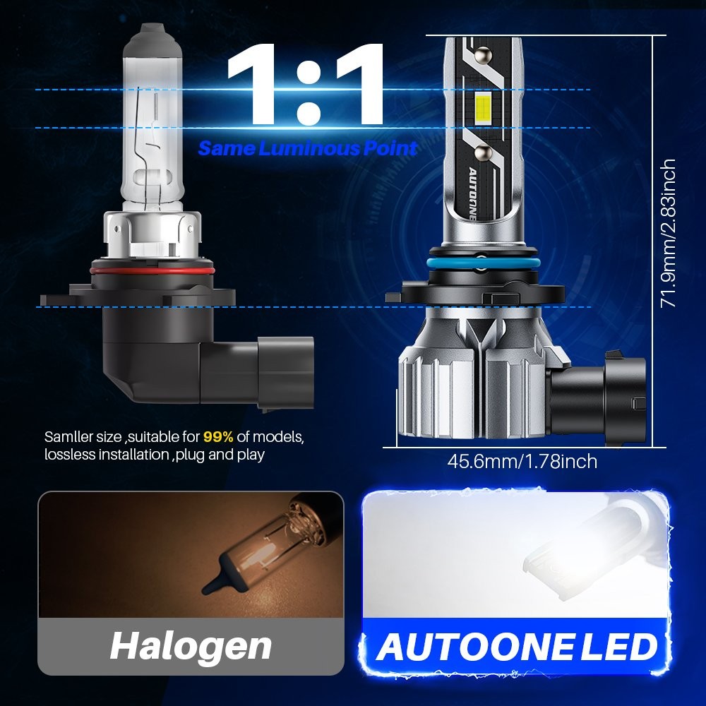 2pcs 9006 Headlight LED Bulb Conversion Kit High Beam White Super Bright 6000K