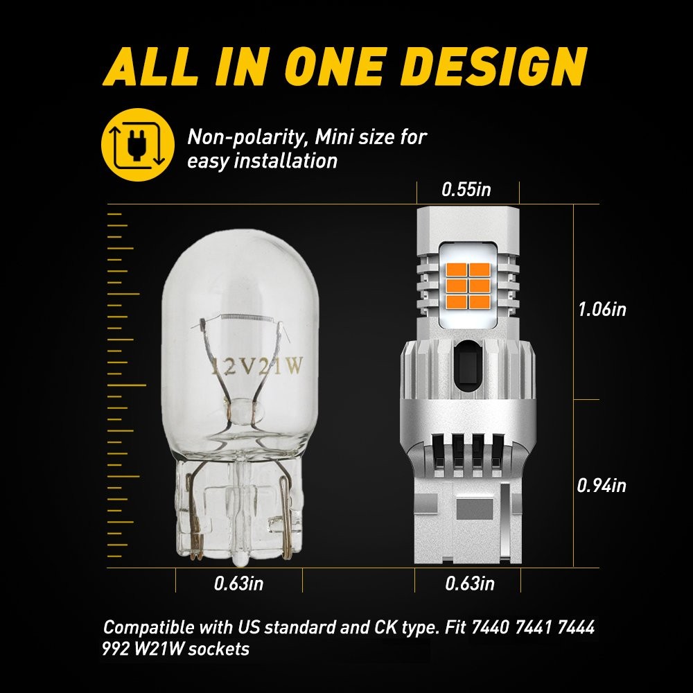 7440 7441 W21W Led Bulbs Amber AUXITO LED Turn Signal Lights Tail Lights2-10x