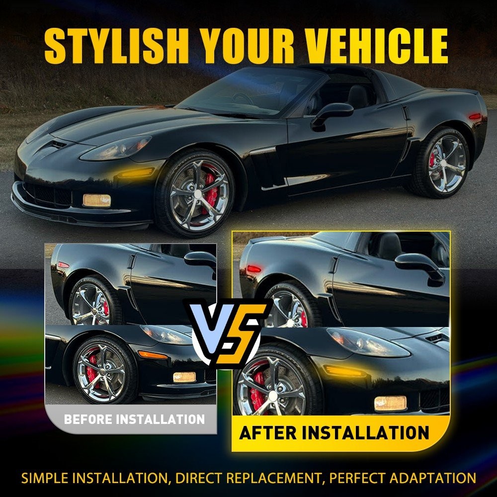 3-Row LED Side Marker Lights Front+Rear For 05-13 Chevrolet Corvette C6 10316651