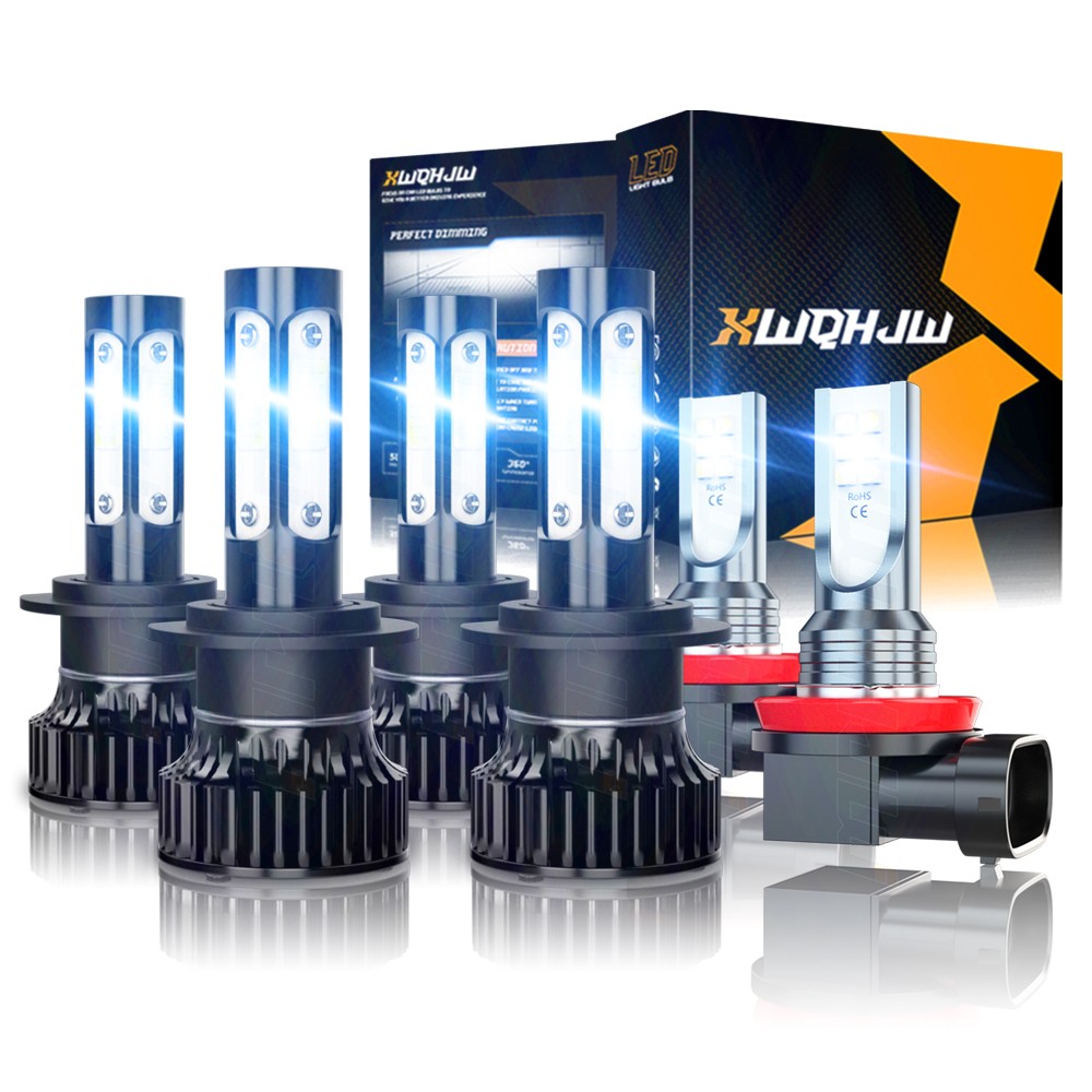H7+H7+H11- 6x Combo LED Headlight Hi/Low Beam Fog Light Bulbs Super White 2400LM