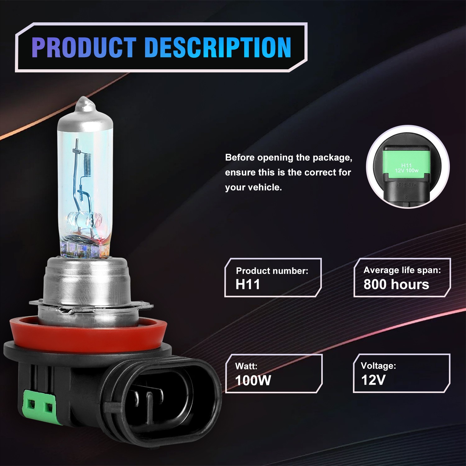 3800K Super Bright Combo Headlight H7 H7 H11 High+Low Beam+Fog Light Bulbs 100W