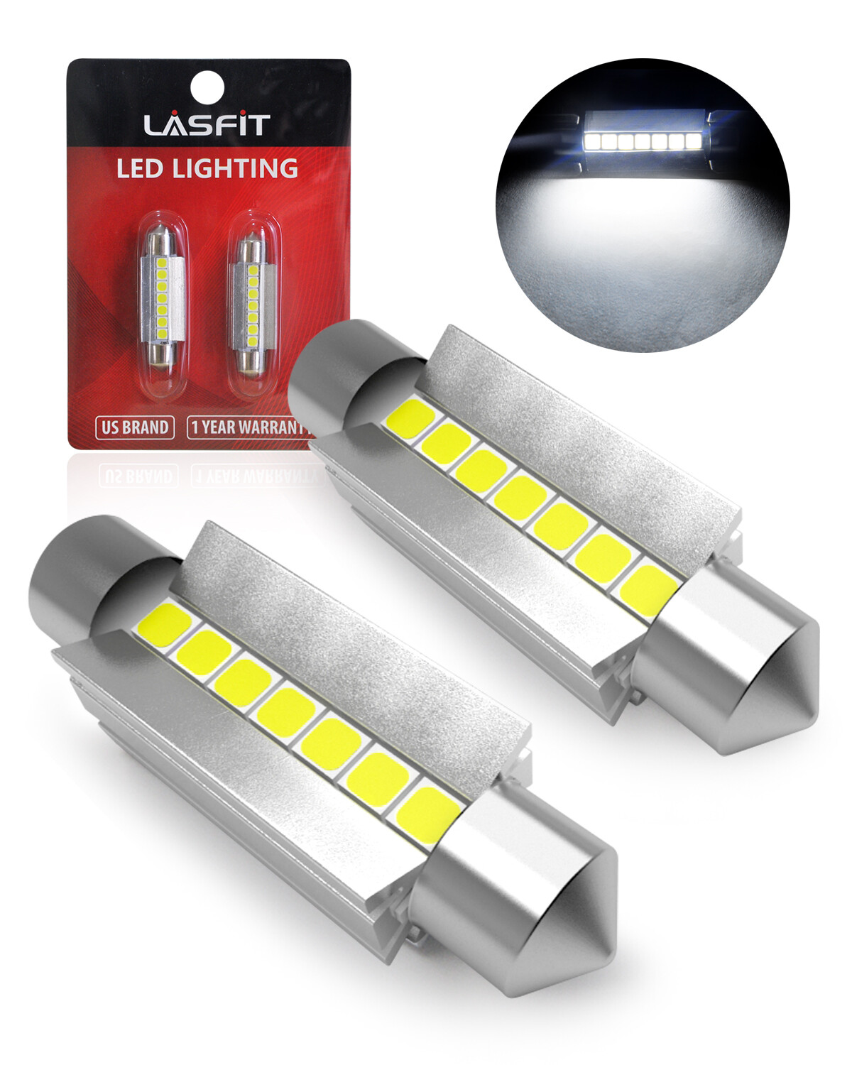 2x White Festoon 28MM 31MM 36MM 39MM 42MM 44MM LED Interior Reading Dome Bulbs
