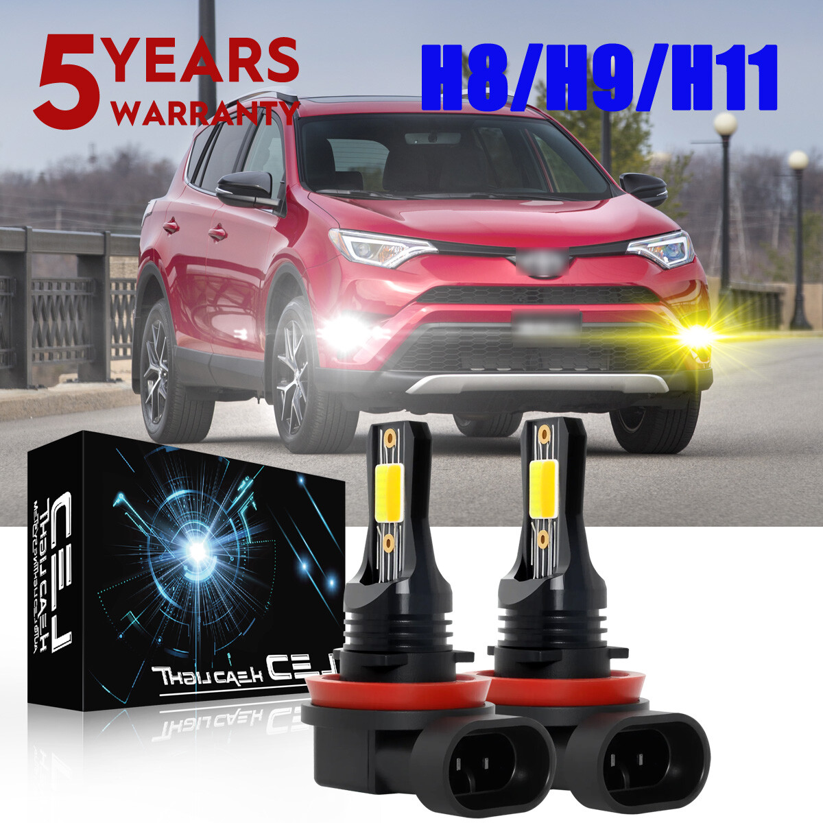 For Toyota RAV4 2006-2019 Switchback Dual Color LED Fog Light Bulbs 6000K &3000K
