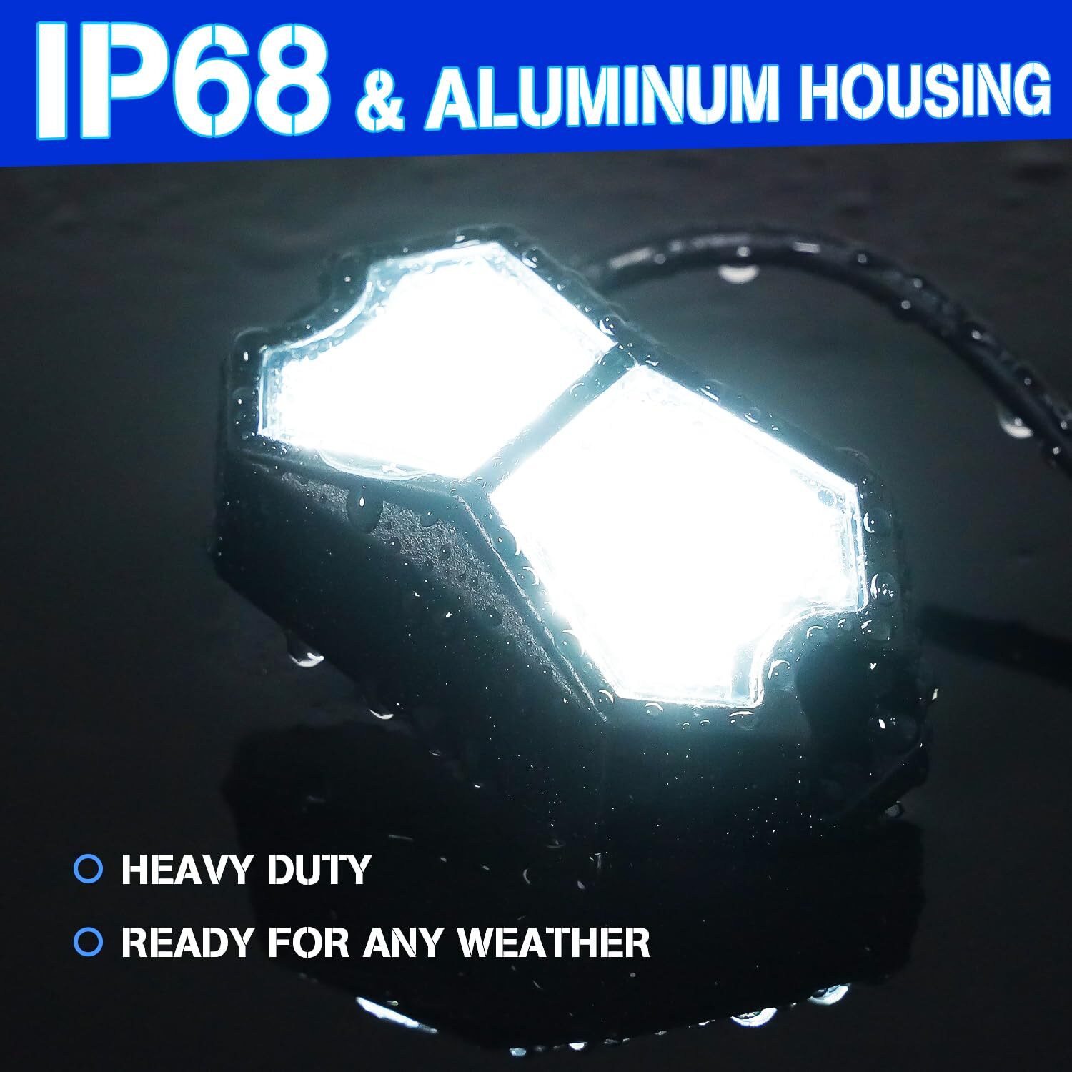 Led Rock Lights White 6 Pods 18LEDs 210 Degree Wide Angle IP68 Waterproof Alu…