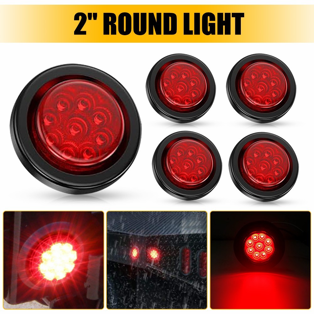 5/10x Red Amber 2″ Inch Round LED Truck Trailer RV Side Marker Clearance Lights