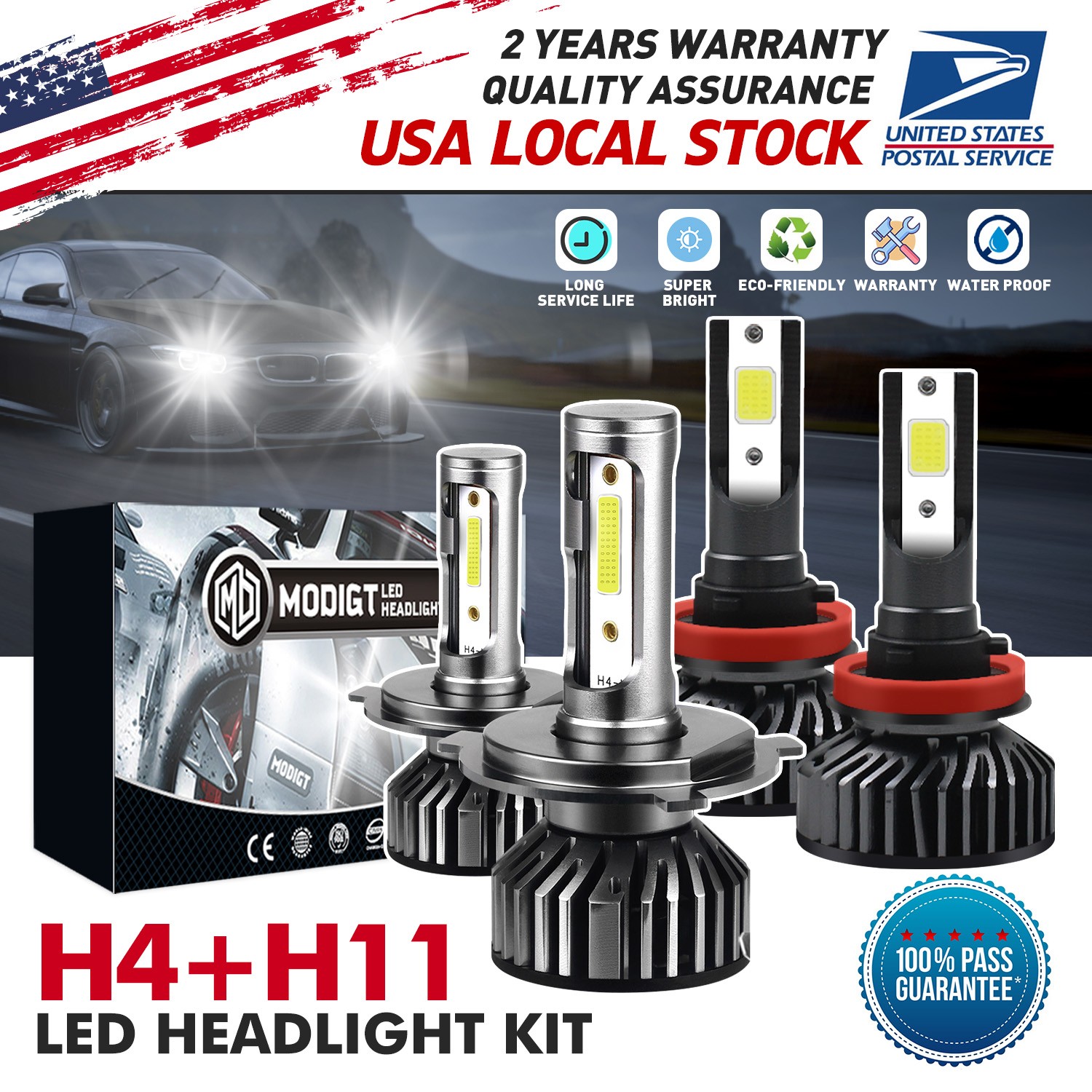 Built-in fan 9003 H8/H9 LED Kit High Low Fog Bulbs Beam 6000K White 20000LM