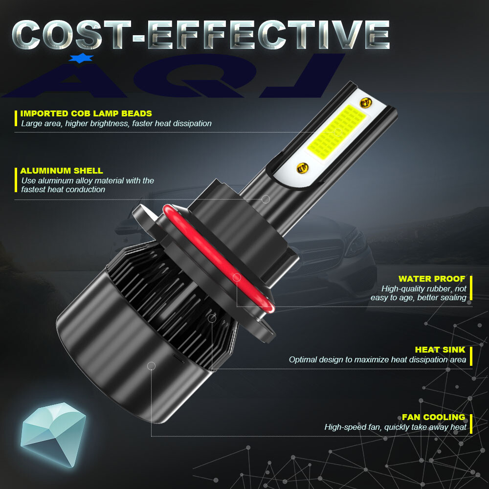 9007 HB5 COB LED Headlight Bulbs Conversion Kit High Low Beam 6000K Super White