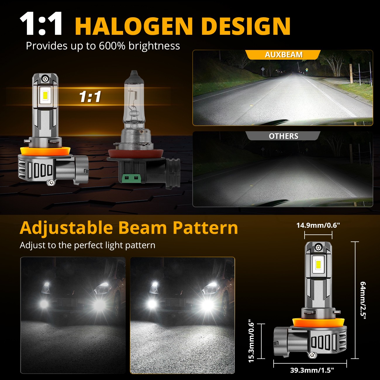 H11 H8 H9 LED Headlight Kit High Low Beam Bulb Super Bright 6500K White 300000lm