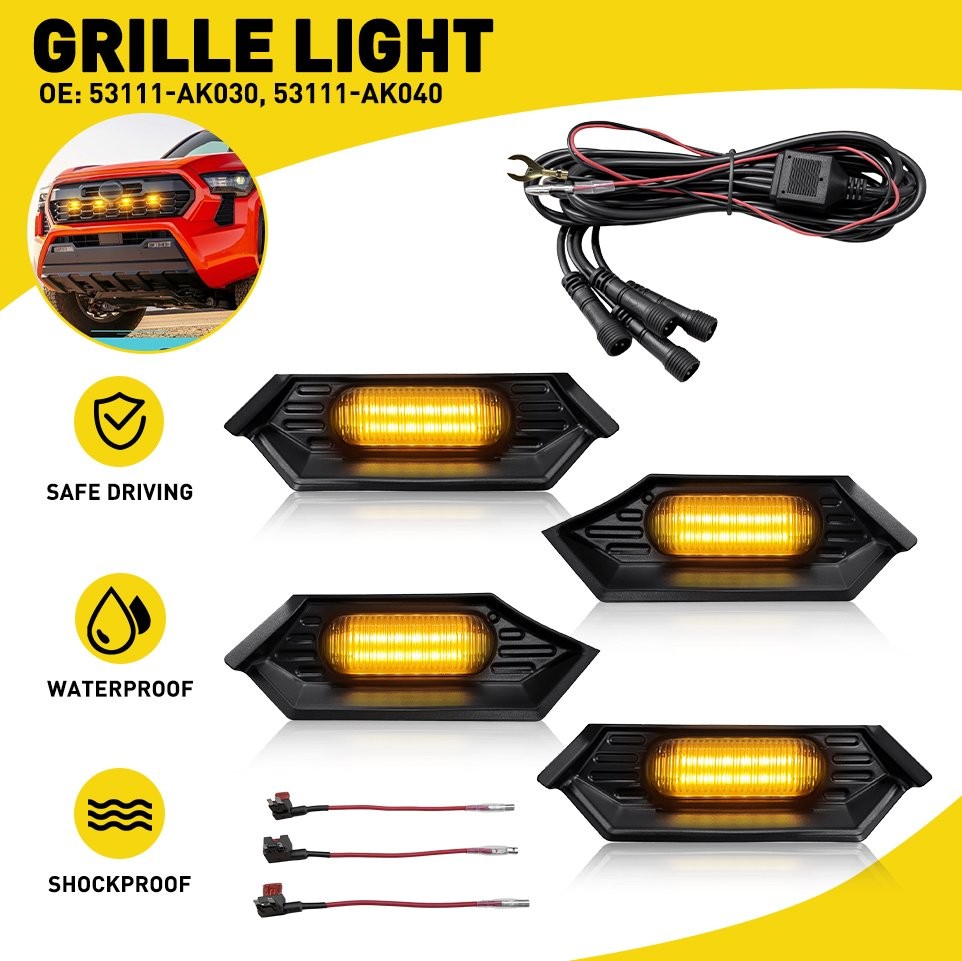 Amber LED Grille Light for 2024-25 Toyota Tacoma TR D Off Road/Sport Accessories
