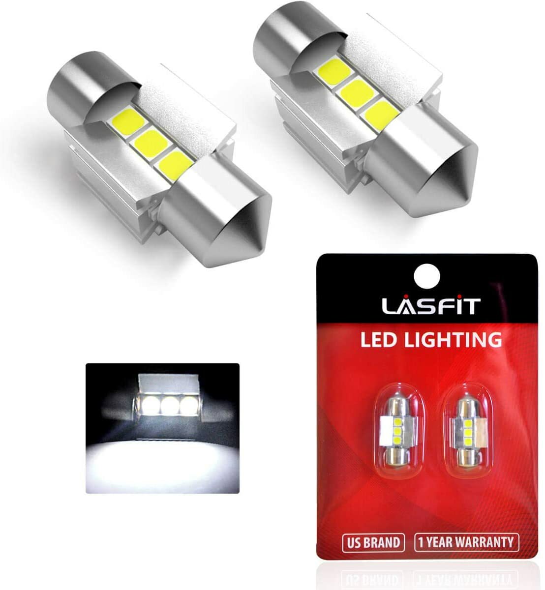 2xWhite 28mm Festoon LED Interior Dome Map License Light Bulb DE3021 DE3022 3528
