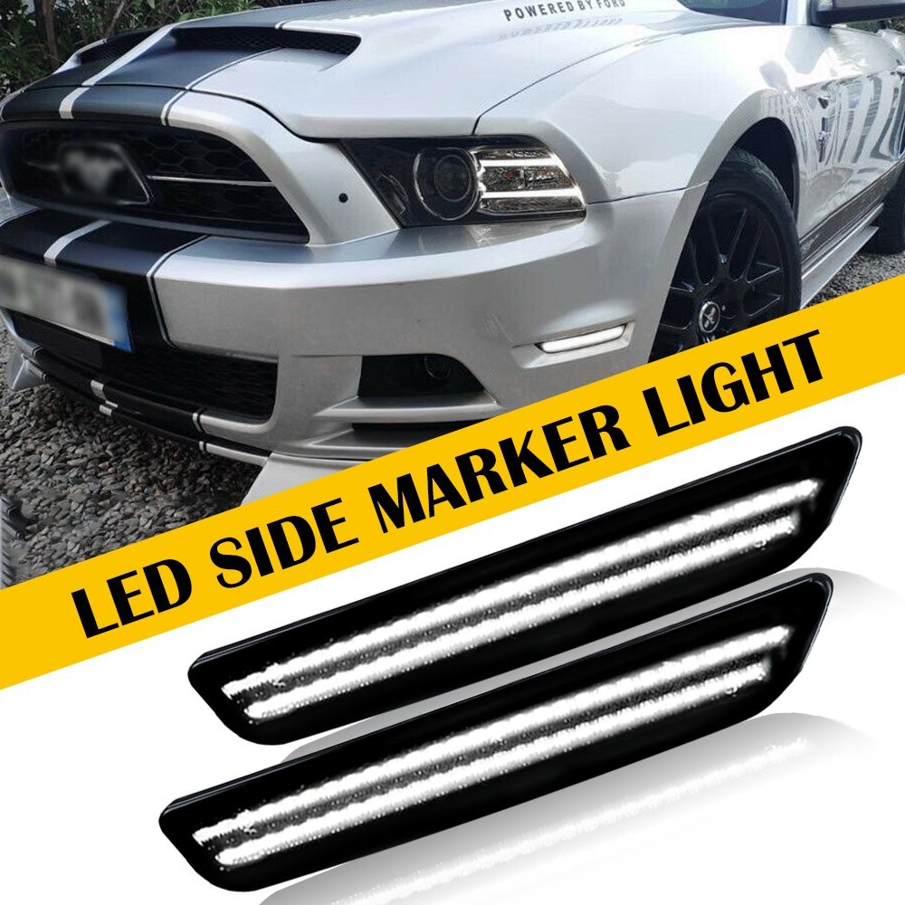 Front Left Right White LED Side Marker Lights For 2010 2011 2012-14 Ford Mustang