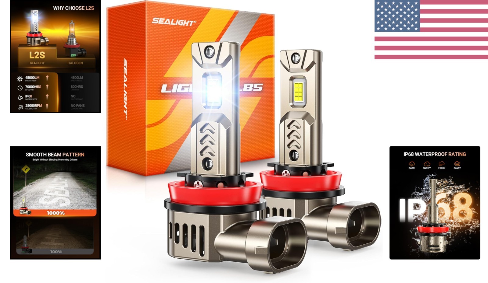 Upgrade H11/H9/H8 LED Bulbs – 10X Brighter, 6500K Cool White, 360° Adjustable