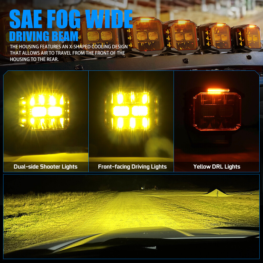 Pair 5″ 30000LM LED Pods Side Shooter White/Amber Beam Pod Lights DRL For Cam-Am