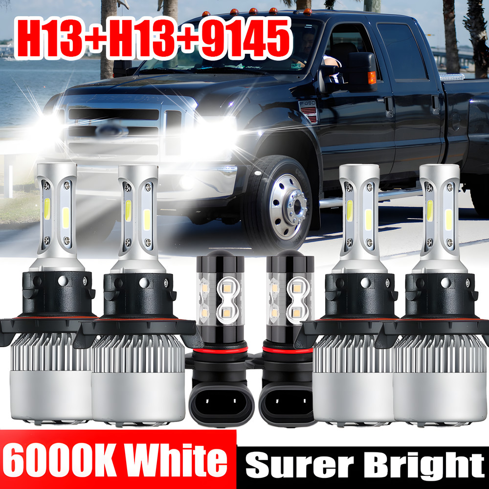 6X White LED Headlight Hi-Lo Fog Light Bulbs For Ford F250 F350 F450 2005-2019