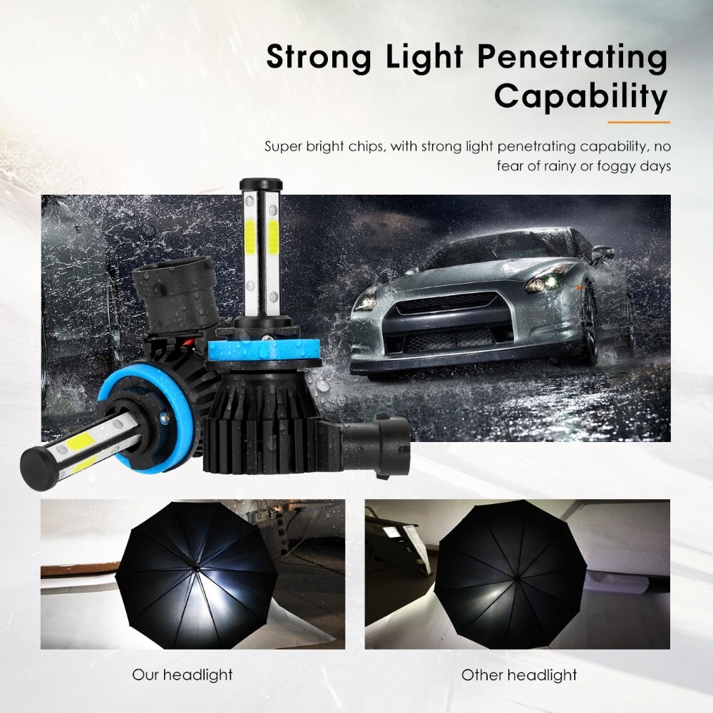 IRONWALLS 4-sides LED Bulbs H11 H9 Headlight High or Low Beam Bright White 6500K