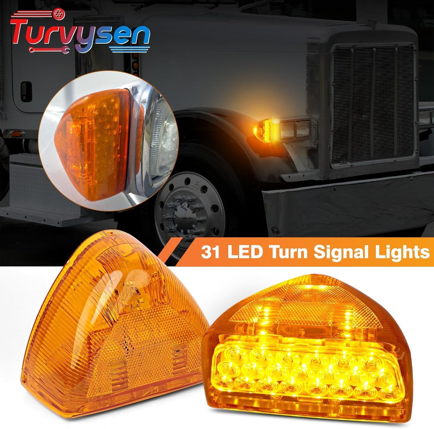 2Pcs 31 LED Turn Signal Triangle Light Replacement for Peterbilt 379 357 359 …