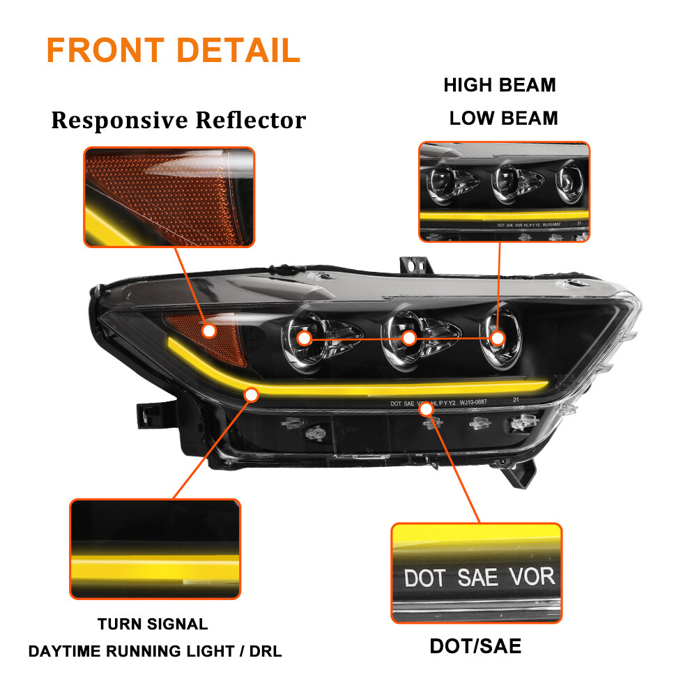 For 2015 2016 2017 Ford Mustang Headlights DRL LED Sequential Projector Headlamp