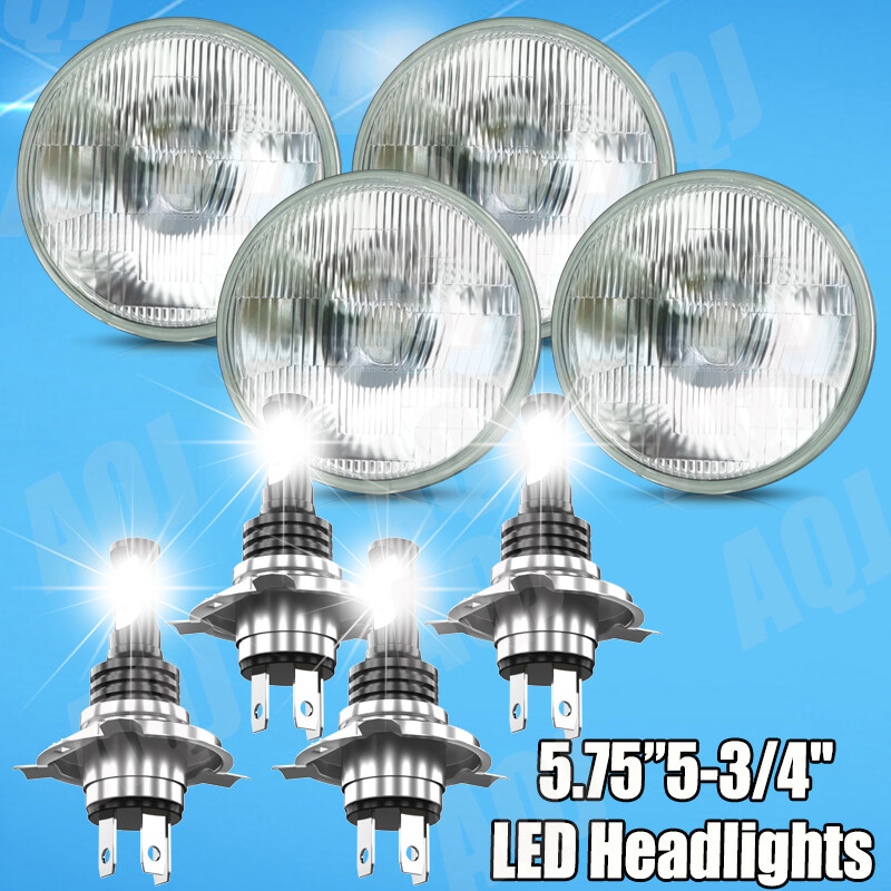 4PCS 5.75″ 5-3/4″ white LED Headlights Hi/Lo Beam for Chevy Chevelle 1964-1970