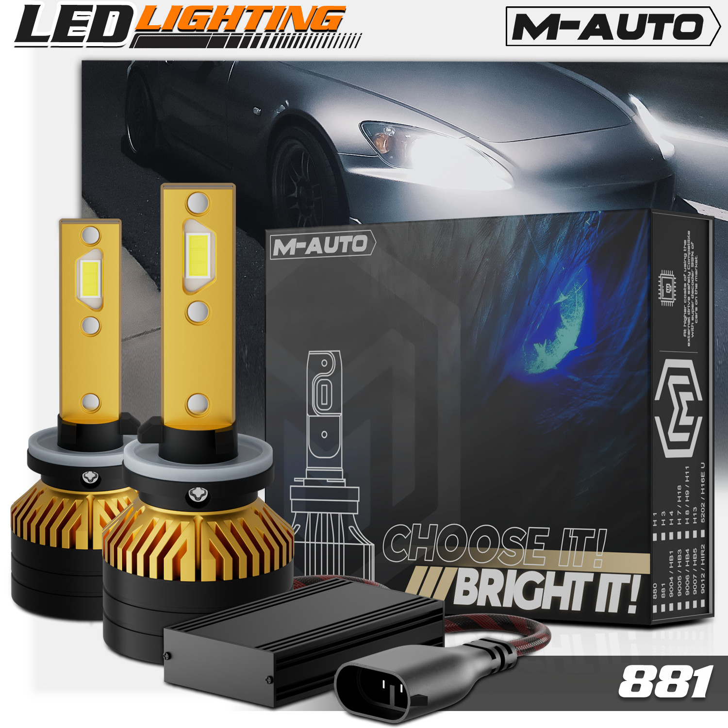 2x H27W/2 881 6500K LED Headlight Bulb High/Low Beam Fog Lighting DRL w/Cool Fan