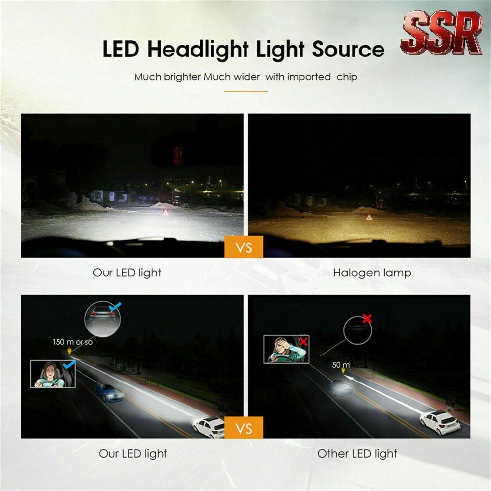 H11 9005 LED Headlight KIT Combo Bulbs 10000K High&Low Beam Super Bright White