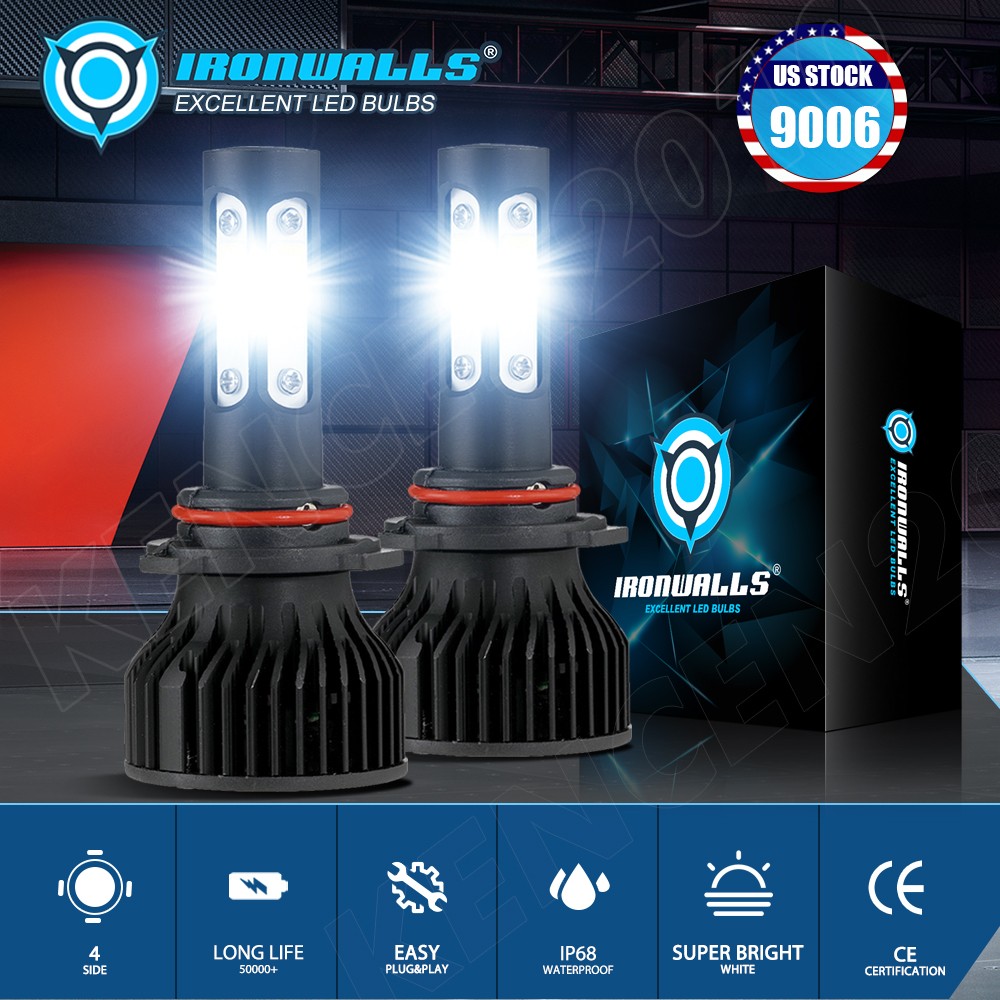 4-sides 9006 LED Headlight Bulb Kit Low Beam White Super Bright 6500K 2000000LM
