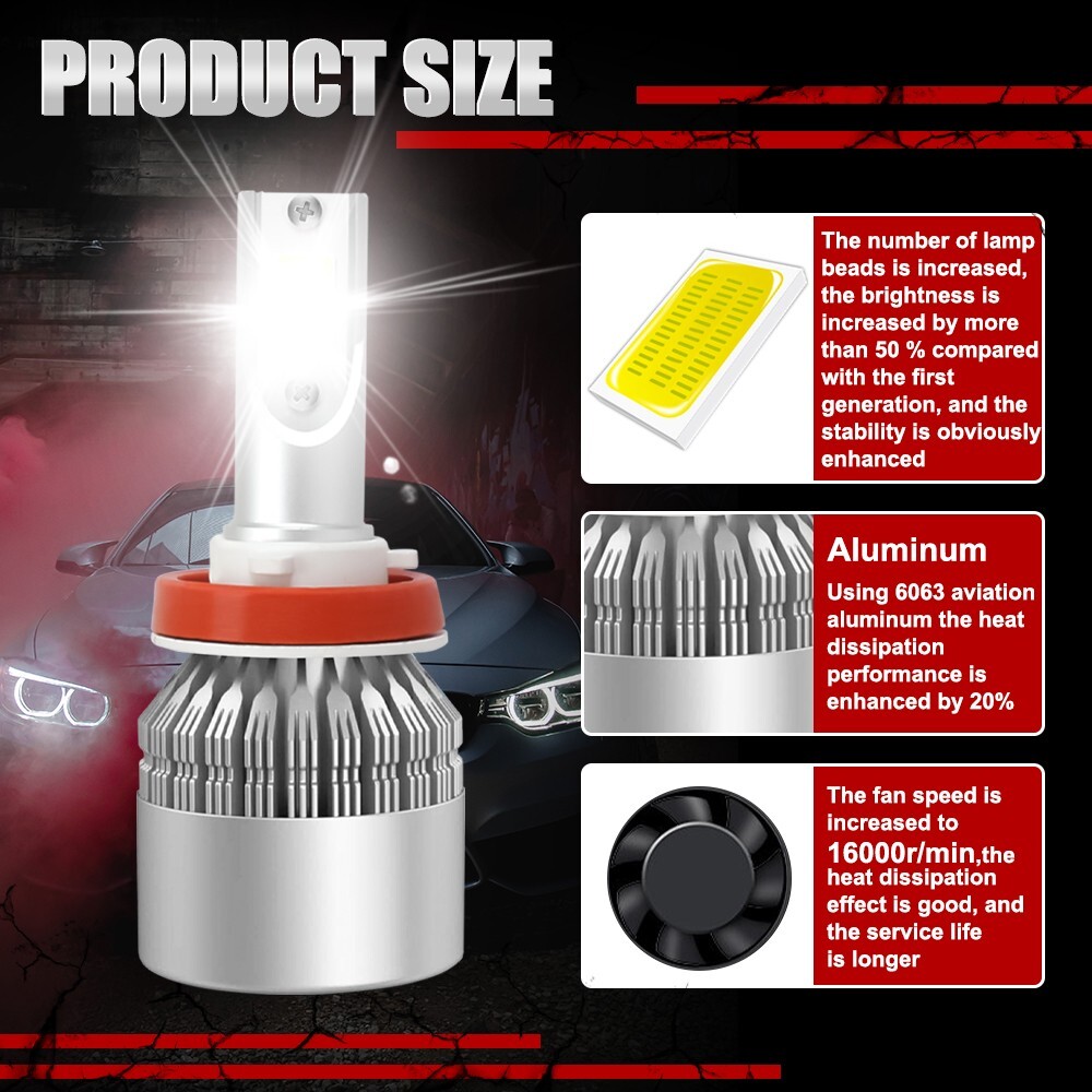 20x H11 H8 H9 LED Headlight Fog Light Kit 720000LM 6500K White Bulbs Hi/Lo Beam