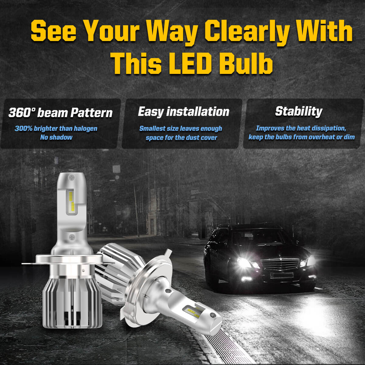 Lasfit 9003 H4 LED Headlight Bulb High Low Beam Kit Super White 5000LM 6000K 50W