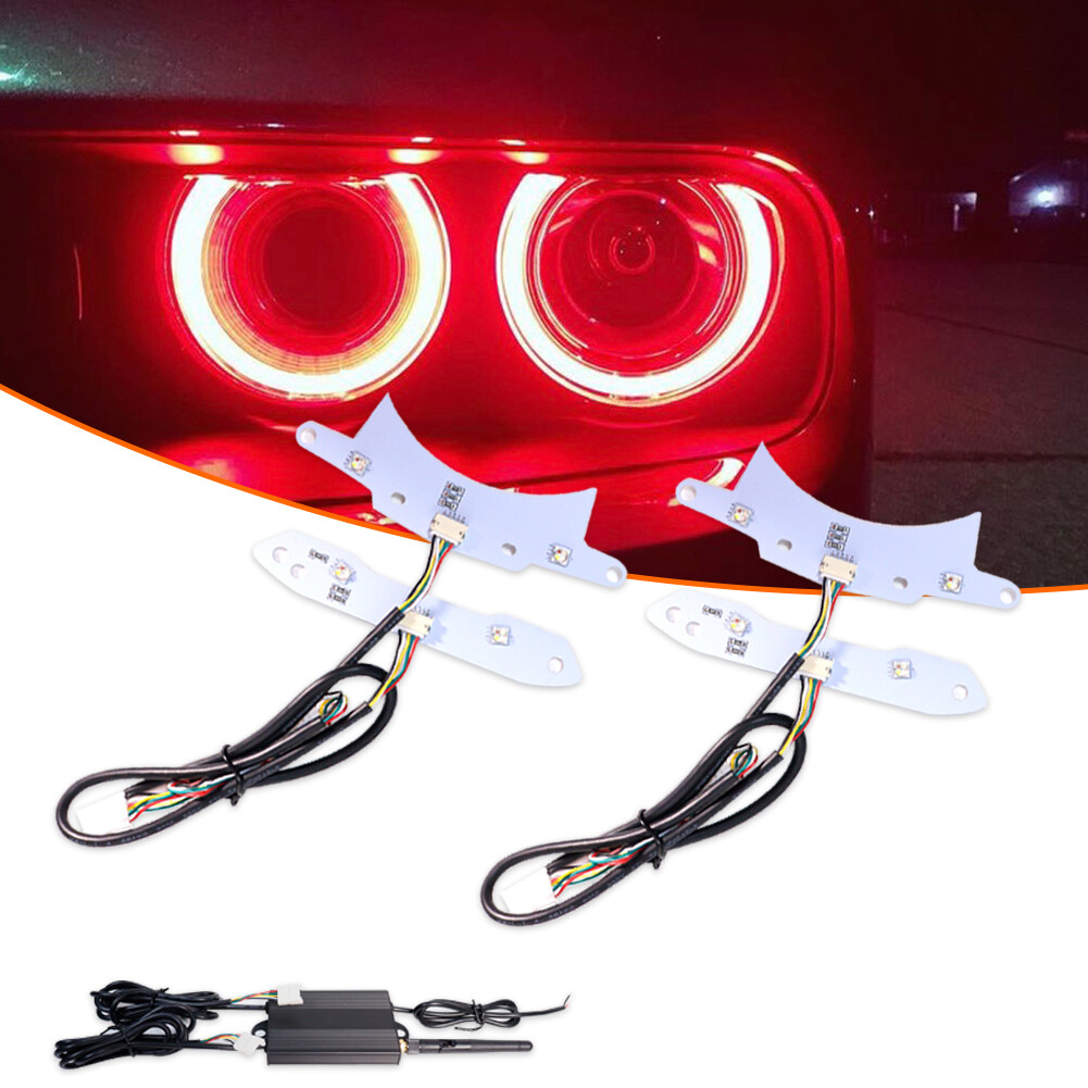 For 15-18 Dodge Challenger RGBW Halo DRL Headlights LED Boards Bluetooth Control