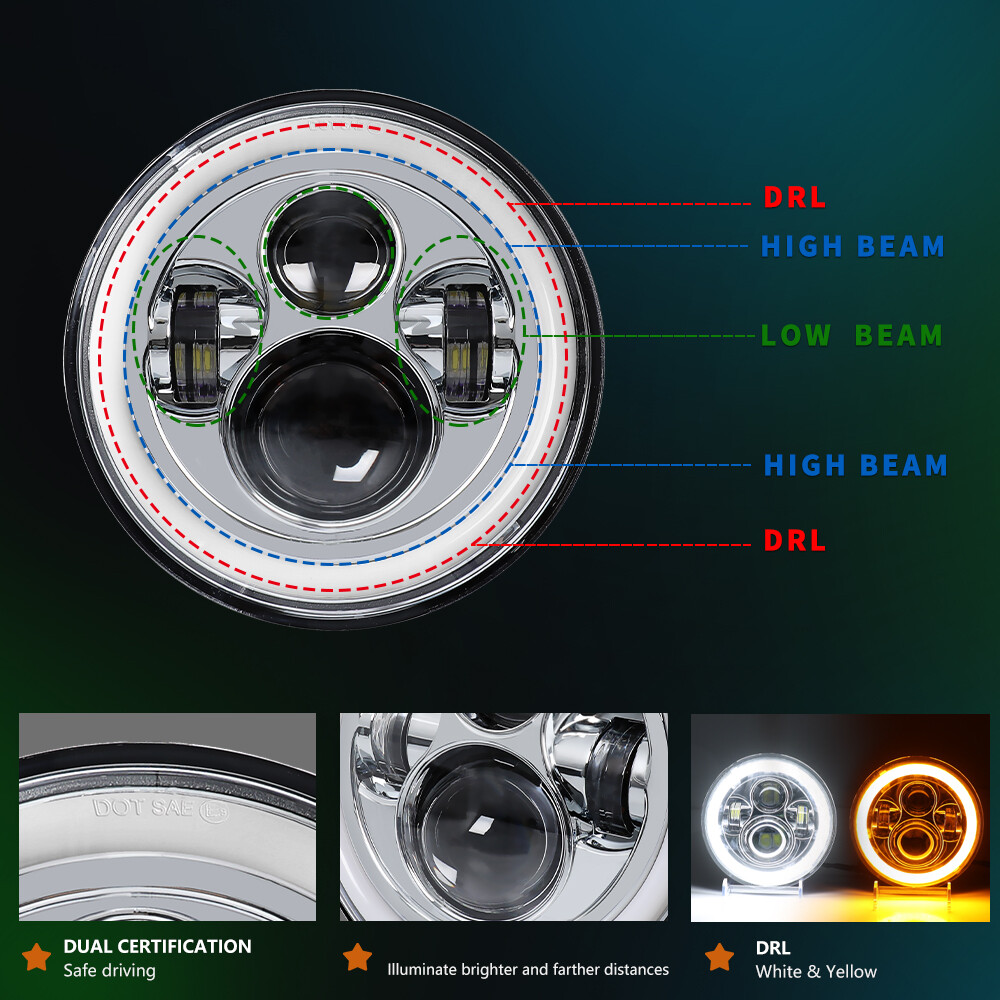 Approved 7″ inch Chrome Round Led Headlight Hi/Lo Beam for Chevy II/Nova 1969-79