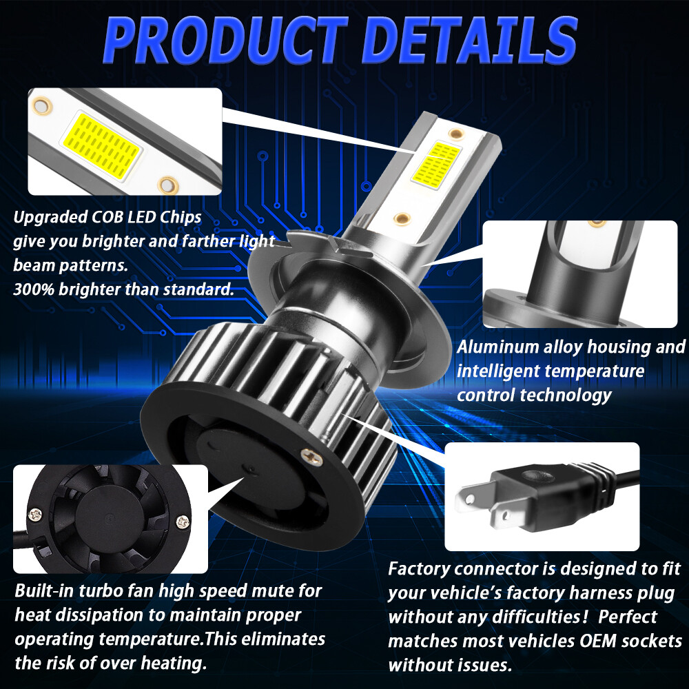 H7 H11 LED Headlights High Low Beam Conversion Kit 6000LM Bright White Bulb 4Pcs