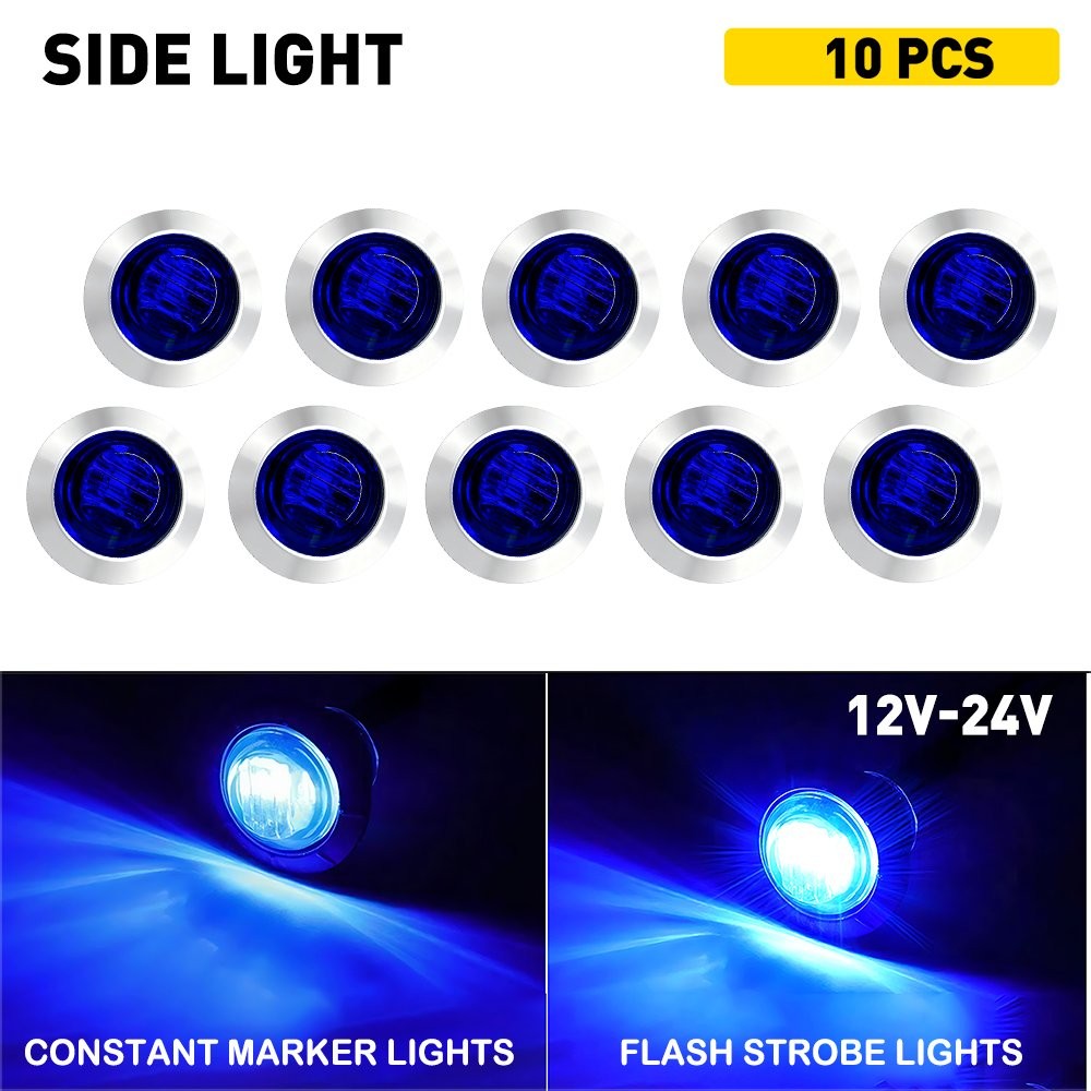 10x Mini 3/4″Round Side Blue LED Clearance Marker Truck Trailer Bullet Light EXD