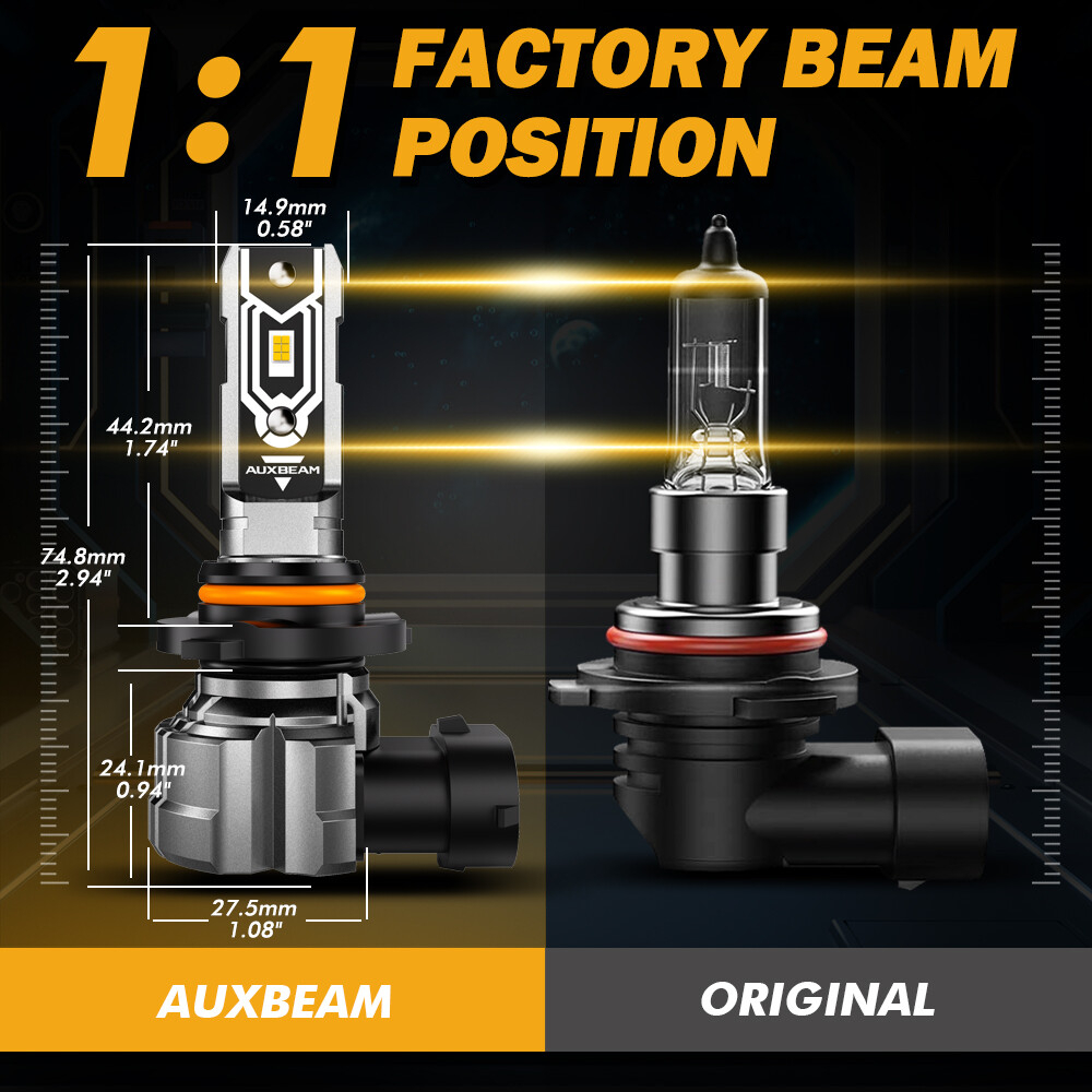 AUXBEAM 9005 HB3 LED Headlight High/Low Beam Bulbs Kit 3000K Super Yellow Bright