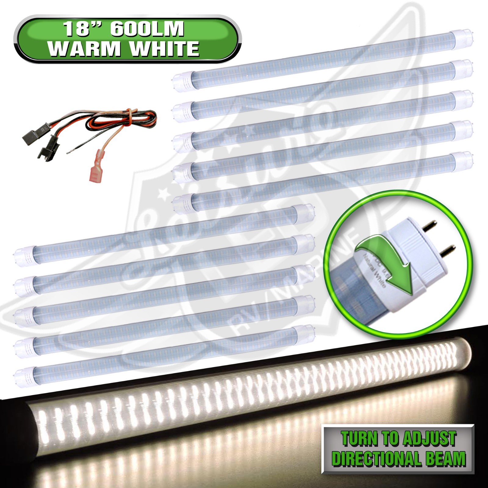 10PC 12V DC RV Marine F15T8 LED Tube Light 9W 18″(17-3/4″ pin to pin) WW 600 lm