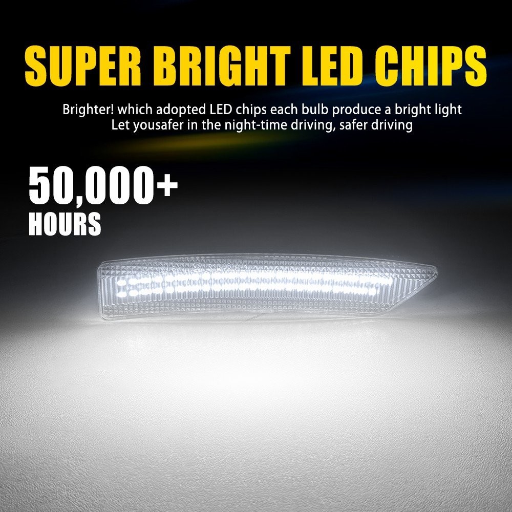 Front&Rear Left+Right Bumper Side Marker Light Lamp White for 24-25 Ford Mustang