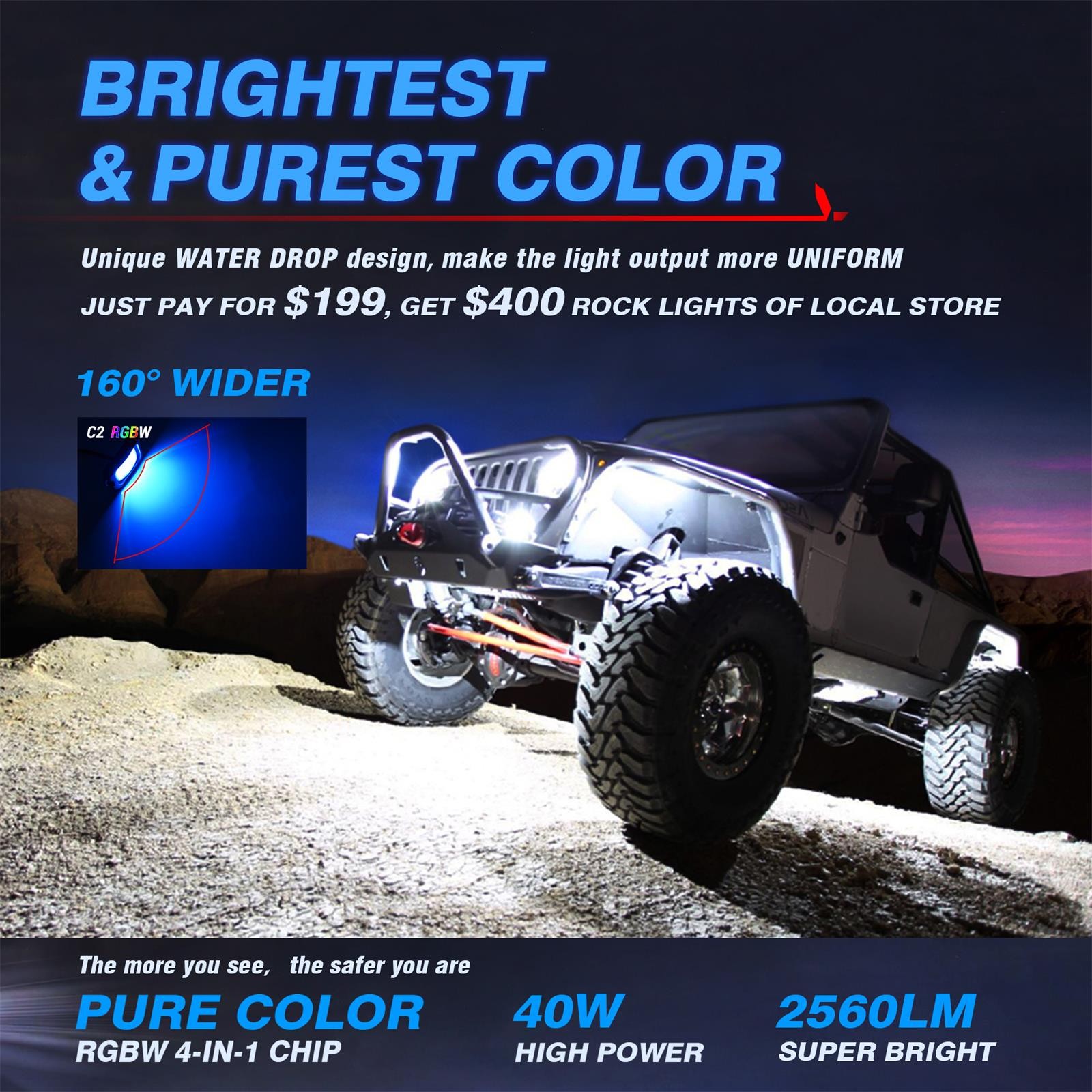 MICTUNING C2 Curved RGBW LED Rock Lights – 8 Pods Multicolor Neon LED Light Kit