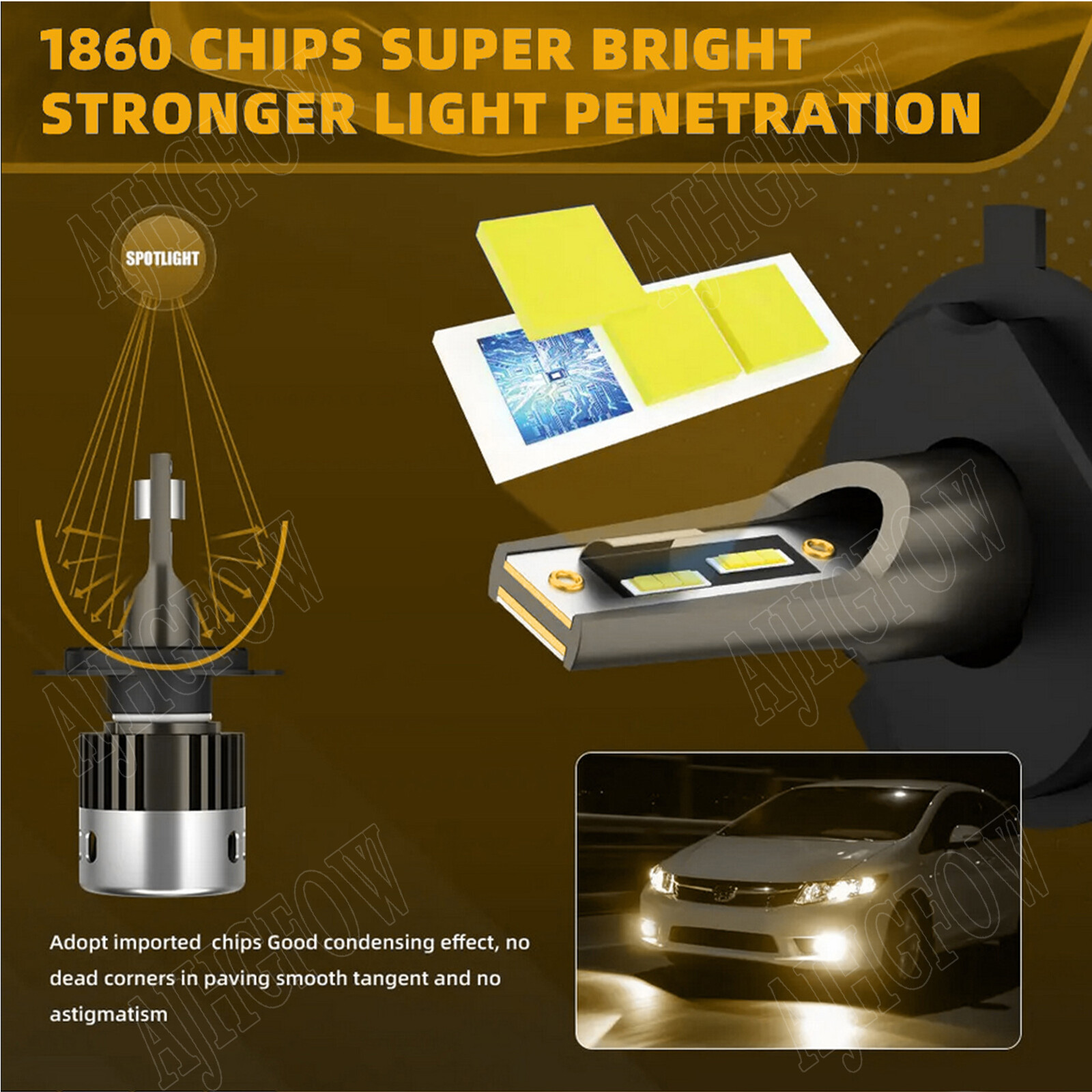 For Honda Accord 2013-2015 LED Headlights Bulbs Kit High/Low Beam + Fog Light