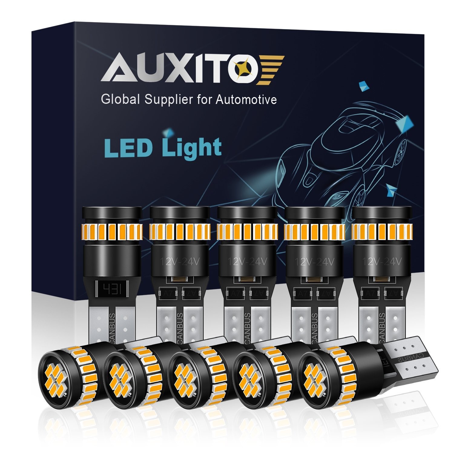 10/20/30X 194 2825 T10 LED Light Bulb Dome Map License Plate Lights Amber Yellow