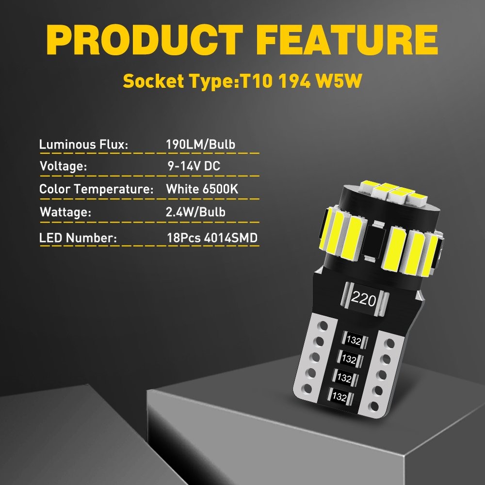 18SMD LED License Plate Light Bulb 168 192 194 2825 Bright White 6500K Canbus 2x